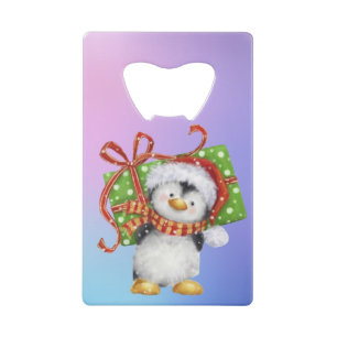 Festive Christmas Penguin with Gift - Holiday Deco