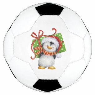 Festive Christmas Penguin with Gift - Holiday Deco Soccer Ball