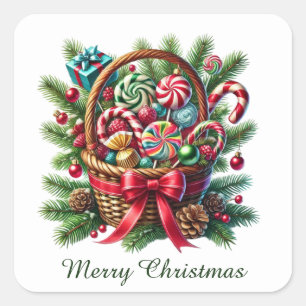 Festive Christmas peppermint candy Square Sticker