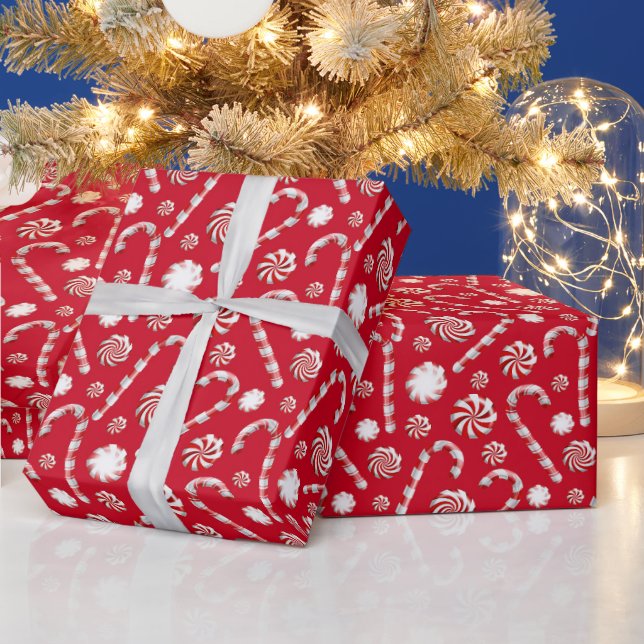 festive Christmas peppermint candy tiled pattern Wrapping Paper (Holidays)