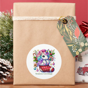 Festive Christmas peppermint unicorn customisable Classic Round Sticker