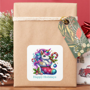 Festive Christmas peppermint unicorn customisable Square Sticker
