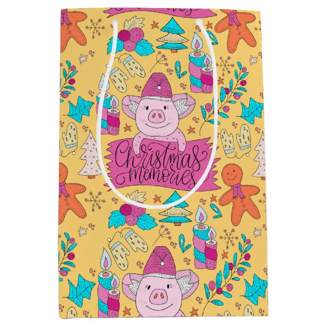 Festive Christmas Pigs Medium Gift Bag (Front)