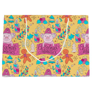 Festive Christmas Pigs Medium Gift Bag