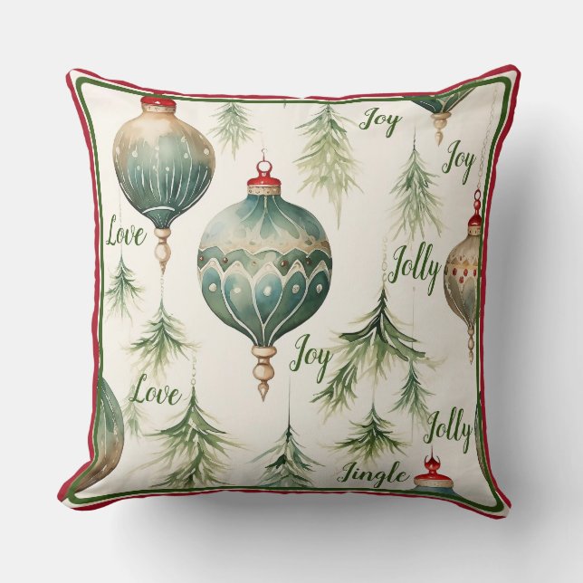 Festive Christmas pillow with baubles & pinetrees (Front)
