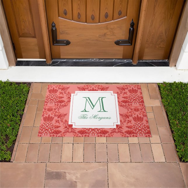 Festive Christmas Pineapple Ornaments Monogram Doormat (Outdoor)