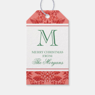 Festive Christmas Pineapple & Ornaments Monogram Gift Tags