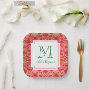 Festive Christmas Pineapple Ornaments Monogram Paper Plate
