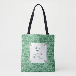 Festive Christmas Pineapple Ornaments Monogram Tote Bag