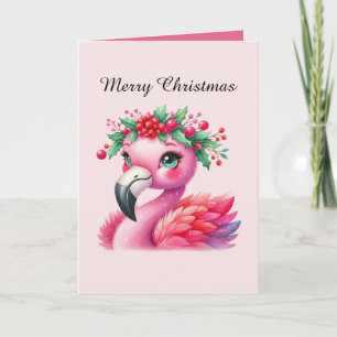 Festive Christmas pink flamingo customisable  Card