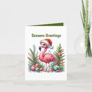 Festive Christmas pink flamingo customisable Holiday Card