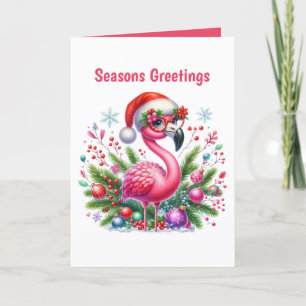 Festive Christmas pink flamingo customisable Holiday Card