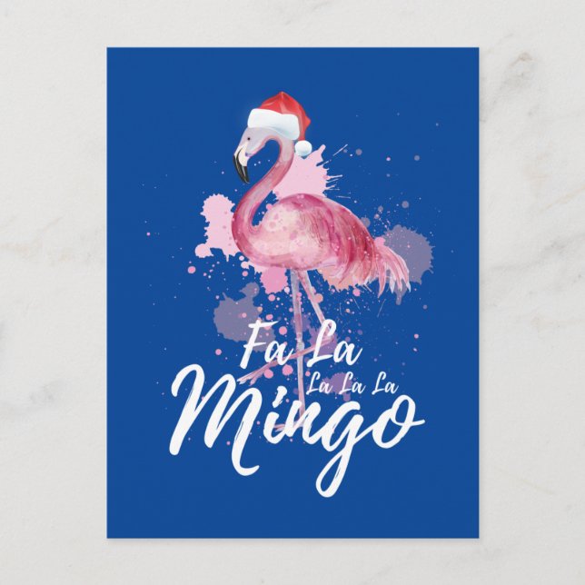 Festive Christmas pink flamingo Holiday Postcard (Front)