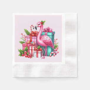 Festive Christmas pink flamingo party Napkin