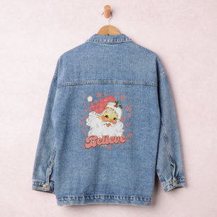 Festive Christmas pink Santa believe Denim Jacket