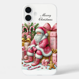 Festive Christmas pink Santa customisable  iPhone 16 Plus Case