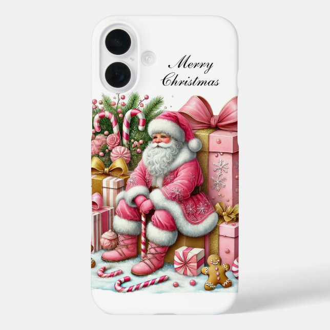 Festive Christmas pink Santa customisable  Case-Mate iPhone Case (Back)