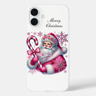 Festive Christmas pink Santa customisable iPhone 16 Plus Case