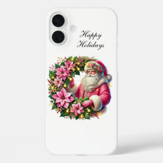 Festive Christmas pink Santa customisable iPhone 16 Plus Case