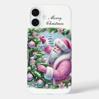 Festive Christmas pink Santa customisable iPhone 16 Plus Case