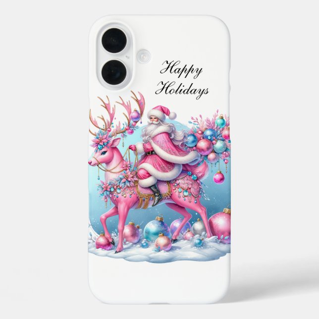 Festive Christmas pink Santa customisable  Case-Mate iPhone Case (Back)