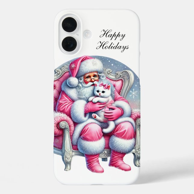 Festive Christmas pink Santa customisable Case-Mate iPhone Case (Back)