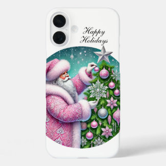Festive Christmas pink Santa customisable  iPhone 16 Plus Case