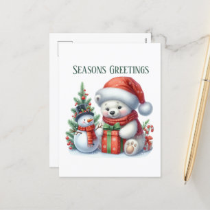 Festive Christmas polar bear add message  Holiday Postcard