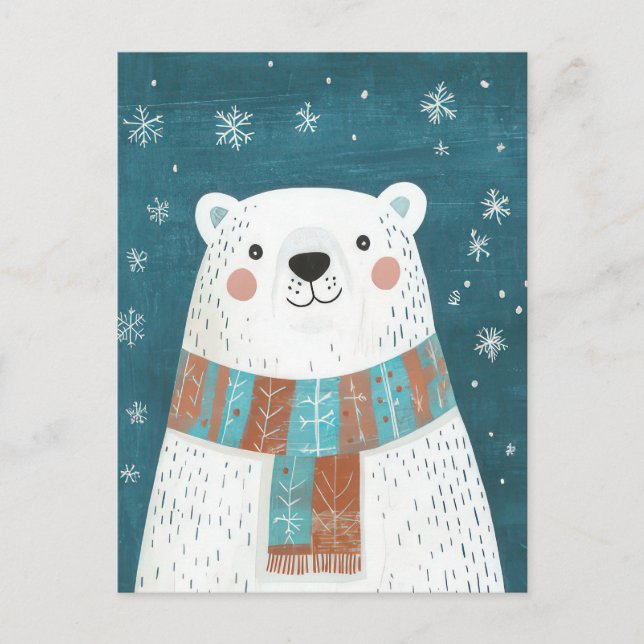 Festive Christmas Polar Bear Greeting Card (Front)