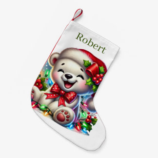 Festive Christmas polar bears add name Small Christmas Stocking