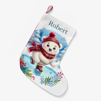 Festive Christmas polar bears add name Small Christmas Stocking