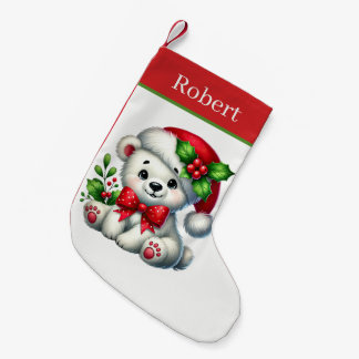 Festive Christmas polar bears add name Small Christmas Stocking