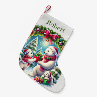 Festive Christmas polar bears add name Small Christmas Stocking