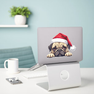 Festive Christmas Pug Kiss Cut Sticker