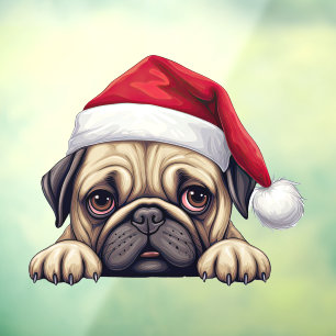 Festive Christmas Pug Window Cling