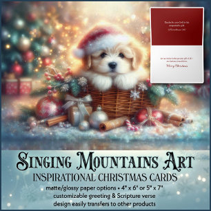 Festive Christmas Puppy Christian Bible Verse Holiday Card