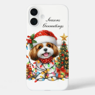 Festive Christmas puppy customisable  iPhone 16 Plus Case