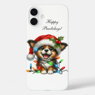 Festive Christmas puppy customisable  iPhone 16 Plus Case