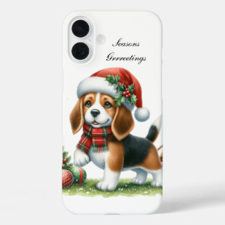 Festive Christmas puppy customisable  iPhone 16 Plus Case