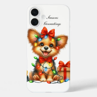 Festive Christmas puppy customisable  iPhone 16 Plus Case