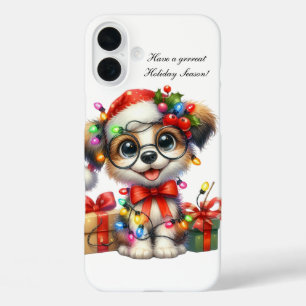 Festive Christmas puppy customisable iPhone 16 Plus Case