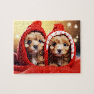"Festive Christmas Puppy Duo Jigsaw Puzzle