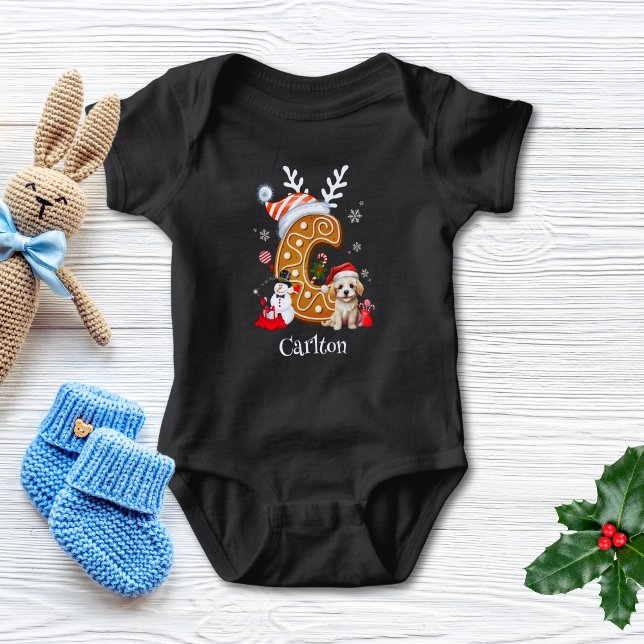 Festive Christmas Puppy Gingerbread Letter C  Boy  Baby Bodysuit (Creator Uploaded)