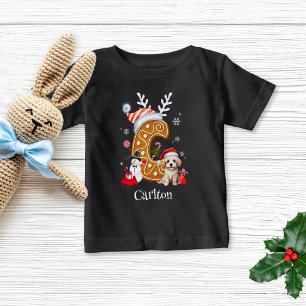 Festive Christmas Puppy Gingerbread Letter C Boy Baby T-Shirt
