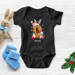 Festive Christmas Puppy Gingerbread Letter D Boy Baby Bodysuit