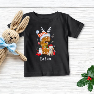 Festive Christmas Puppy Gingerbread Letter E Boy  Baby T-Shirt