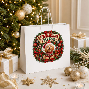 Festive Christmas Puppy Snowflake Holiday Gift Bag