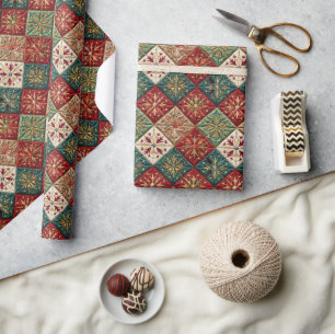Festive Christmas Quilted Pattern Wrapping Paper