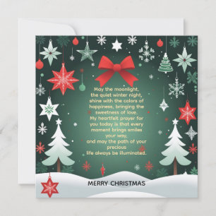 Festive Christmas Red Bow, Snowflakes & Winter Card
