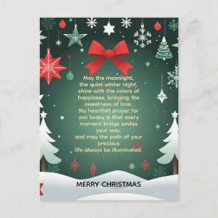 Festive Christmas Red Bow, Snowflakes & Winter Postcard